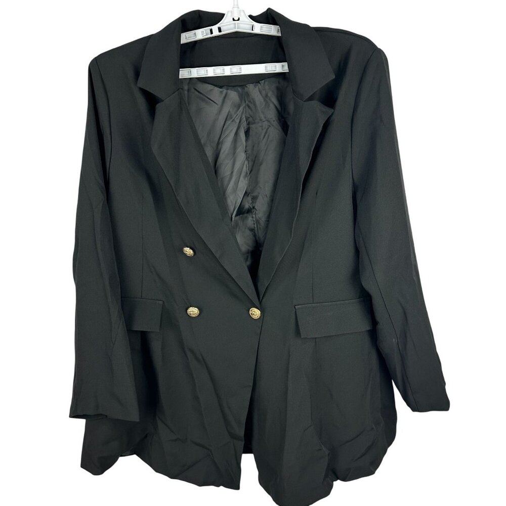 Black Double-Breasted Blazer Jacket 3XL Womens Dressy Business Polyester Blend